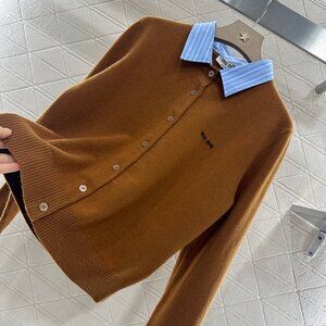 MIUMIU Letter Print Collar Pullover Long Sleeve Cashmere Sweater for Women